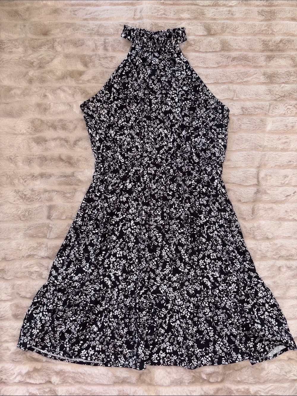 Amazon Black & White Floral Halter Mini Dress